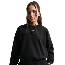 Grade School Sweatshirts - Nike Sportswear Studio Boxy Fleece Crew Neck - Black-White
