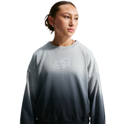 Grade School Sweatshirts - Nike Studio Fleece Oversized Graphic Crew - Light Smoke Grey-Black