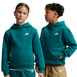 Grade School Hoodies - Nike Sportswear Club Fleece Pullover Hoodie - Bright Spruce-White
