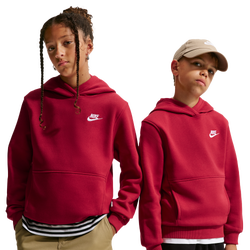 Grade School Hoodies - Nike Sportswear Club Fleece Pullover Hoodie - Tough Red-White