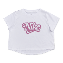 Grade School T-Shirts - Nike Retro Crop Tee - White-Orange-White