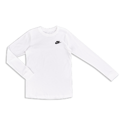 Grade School T-Shirts - Nike Boys Club Emb Longsleeve Tee - White-Black