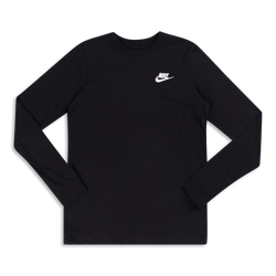 Grade School T-Shirts - Nike Boys Club Emb Longsleeve Tee - Black-White