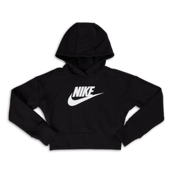 Grade School Hoodies - Nike Girls Club  Over The Head Hoody - Black-White