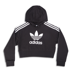 Grade School Hoodies - adidas Girls Adicolor Over The Head - Black-White