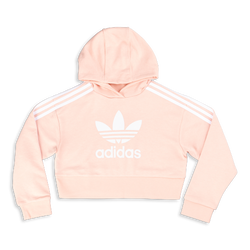 Grade School Hoodies - adidas Girls Adicolor Over The Head - Haze Coral-White