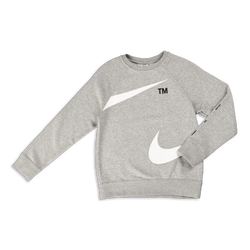 Grade School Sweatshirts - Nike Boys Swoosh  Crew Neck - Dk Grey Heather-White