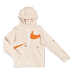 Grade School Hoodies - Nike Boys Swoosh  Full-zip - Pearl White-Hot Curry