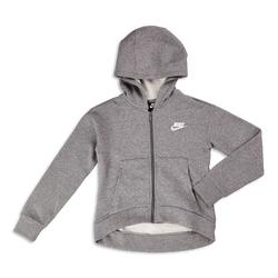 Grade School Hoodies - Nike Girls Club  Full-zip Hoody - Carbon Heather-White