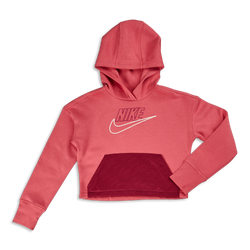 Grade School Hoodies - Nike Girls  Icon Clash Over The Head - Archaeo Pink-Rush Maroon
