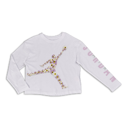 Grade School T-Shirts - Jordan Girls Jumpman X Nike Flowerchild Longsleeve Tee - White-White