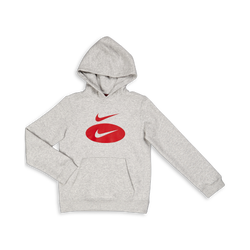 Grade School Hoodies - Nike Swoosh Statement Over The Head Hoody - Grey Heather-Team Red-Univers