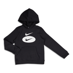 Grade School Hoodies - Nike Swoosh Statement Over The Head Hoody - Black-Dk Smoke Grey-Summit Wh