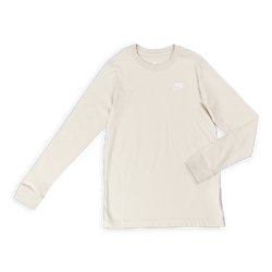Grade School T-Shirts - Nike Boys Club Emb Longsleeve Tee - Light Bone-Light Bone