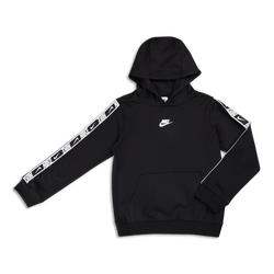 Grade School Hoodies - Nike Boys Repeat Over The Head Hoody - Black-Black-White