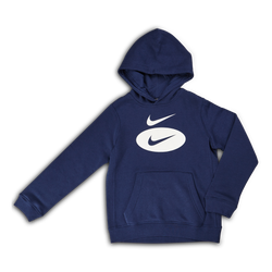 Grade School Hoodies - Nike Boys Swoosh  Over The Head Hoody - Midnight Navy-Cool Grey-Sail