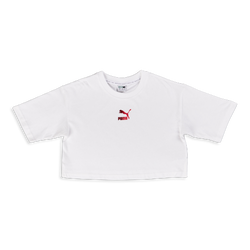 Grade School T-Shirts - Puma Girls  Grl Cropped Tee - White-White