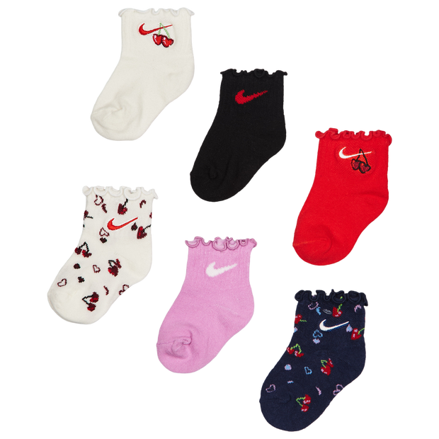 Nike Kids Crew 6 Pack Unisex Socks - Red - Size 1 - 2 YEARS - Cotton