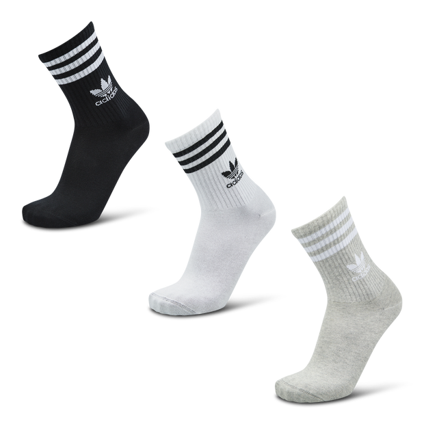 Adidas Solid Crew 3 Pack Unisex Socks - White - Size 6.5-8