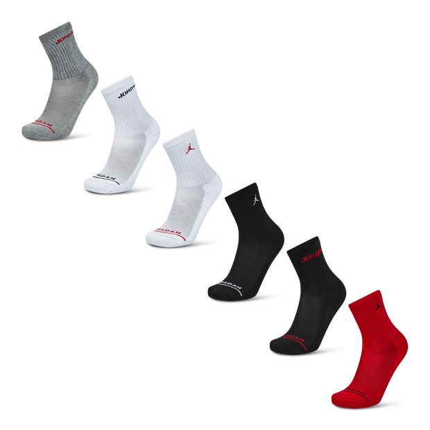 Jordan Kids Crew 6 Pack Unisex Socks - Red - Size 6.5 - 8