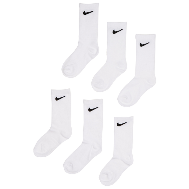 Nike Kids Crew 6 Pack Unisex Socks - White - Size 6.5 - 9.5 - Cotton