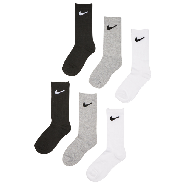 Nike Kids Crew 6 Pack, Kids White Cotton Socks,  Size 9.5 - 2.5