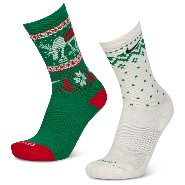 Nike Everyday + Cushioned Crew 2 Pack Unisex Socks - Green - Size 8 - 11 - Cotton