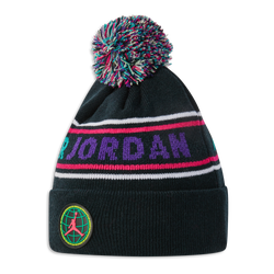 Unisex Knitted Hats & Beanies - Jordan Kids Striped Pom Beanie - Black-Court Purple-Watermelon