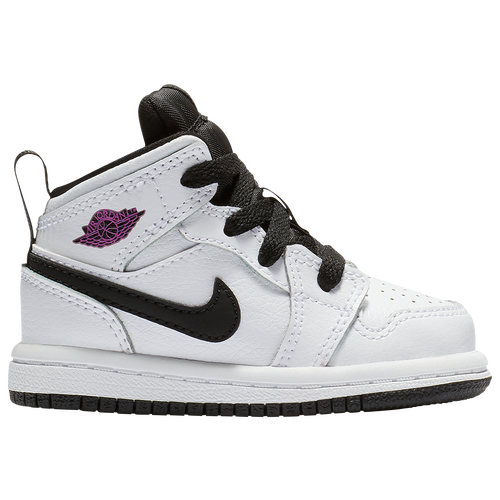 Jordan AJ 1 Mid Girls' Toddler Basketball Shoes White/Fuchsia Blast/Black