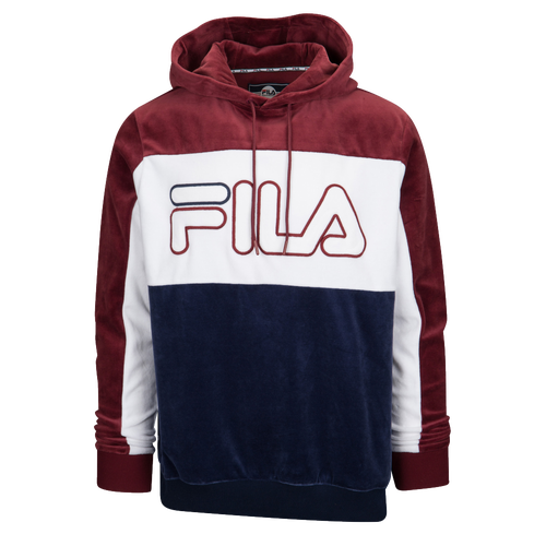 Fila Baggio Velour Hoodie - Men's - Casual - Clothing - Tawny/White/Navy