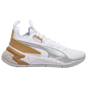 white and gold puma shoes