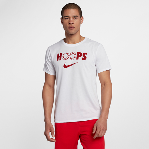 Nike Dri-FIT Hoops T-shirt - Men's - Basketball - Clothing - White/Gym Red