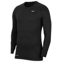 Nike Pro Warm Compression L/S Crew Top - Men's - All Black / Black